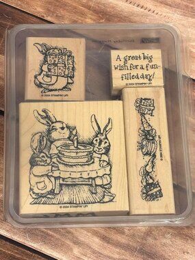 HTF 2004 STAMPIN' UP! BIRTHDAY BUNNIES WOOD MOUNTED RUBBER STAMP SET OF 4 EASTER